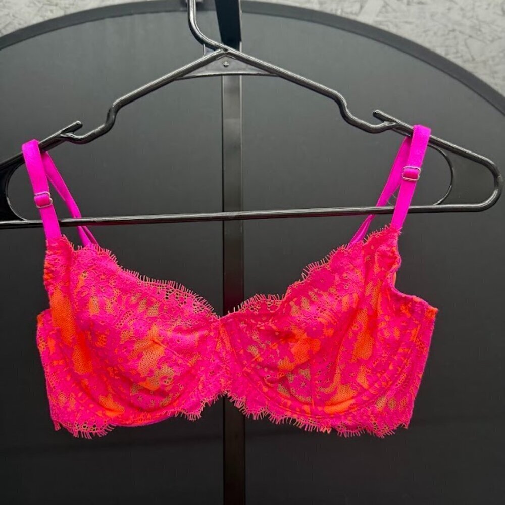 Victoria's Secret Very Sexy Unlined Demi Bra Pink and Orange Lace